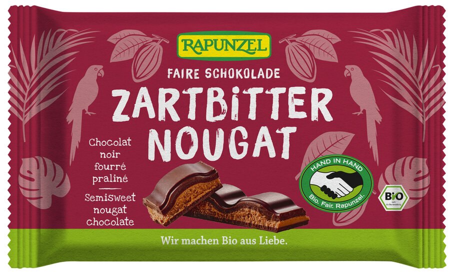 CZEKOLADA GORZKA Z NADZIENIEM NUGATOWYM BIO 100 g - RAPUNZEL