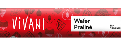 BATON MLECZNA CZEKOLADA Z NADZIENIEM PRALINOWYM Z KAWAŁKAMI WAFELKÓW BIO 40 g - VIVANI