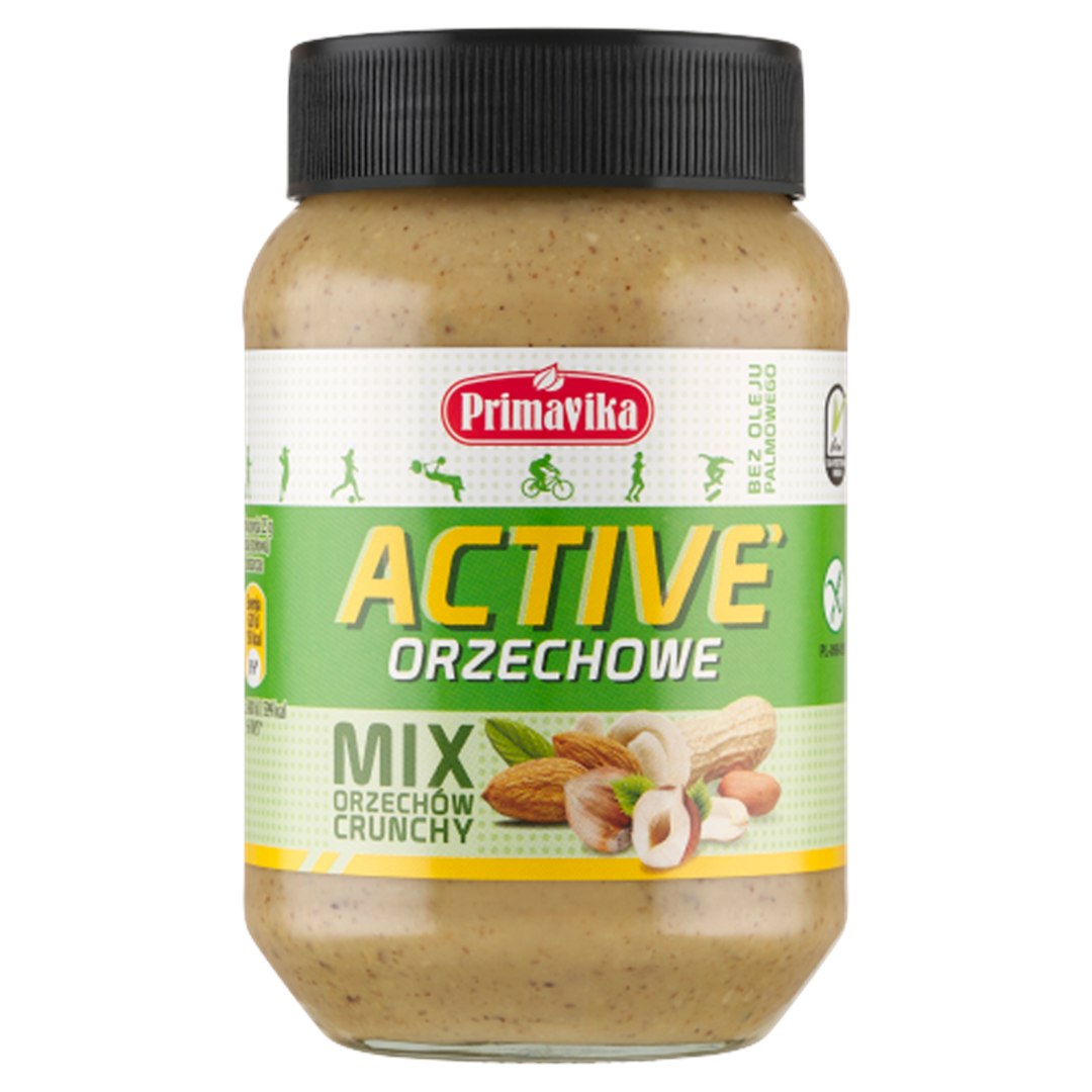 KREM ORZECHOWY CRUNCHY MIX (4 ORZECHY) SOLONY BEZGLUTENOWY 470 g - PRIMAVIKA