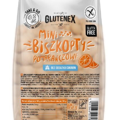 BISZKOPTY MINI POMARAŃCZOWE BEZ DODATKU CUKRÓW BEZGLUTENOWE 85 g - GLUTENEX
