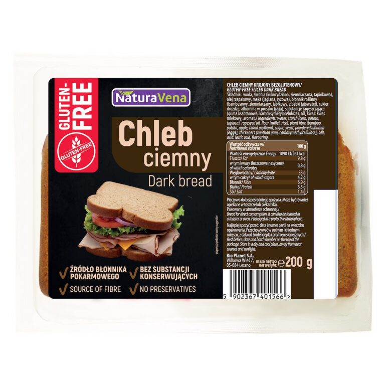 CHLEB CIEMNY KROJONY BEZGLUTENOWY 200 g - NATURAVENA