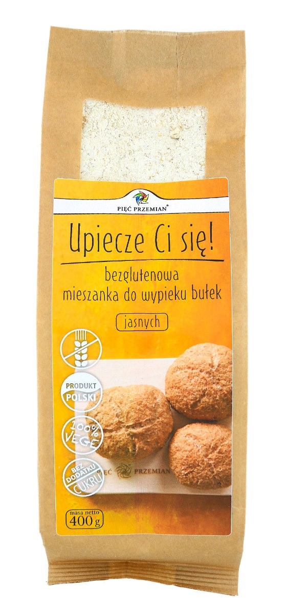 MIESZANKA DO WYPIEKU BUŁEK JASNYCH BEZ DODATKU CUKRÓW BEZGLUTENOWA 400 g - PIĘĆ PRZEMIAN