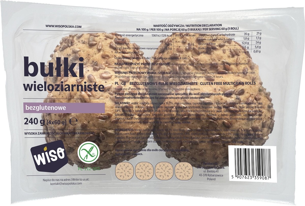 BUŁKI KAJZERKI WIELOZIARNISTE BEZGLUTENOWE (4 szt.) 240 g - WISO