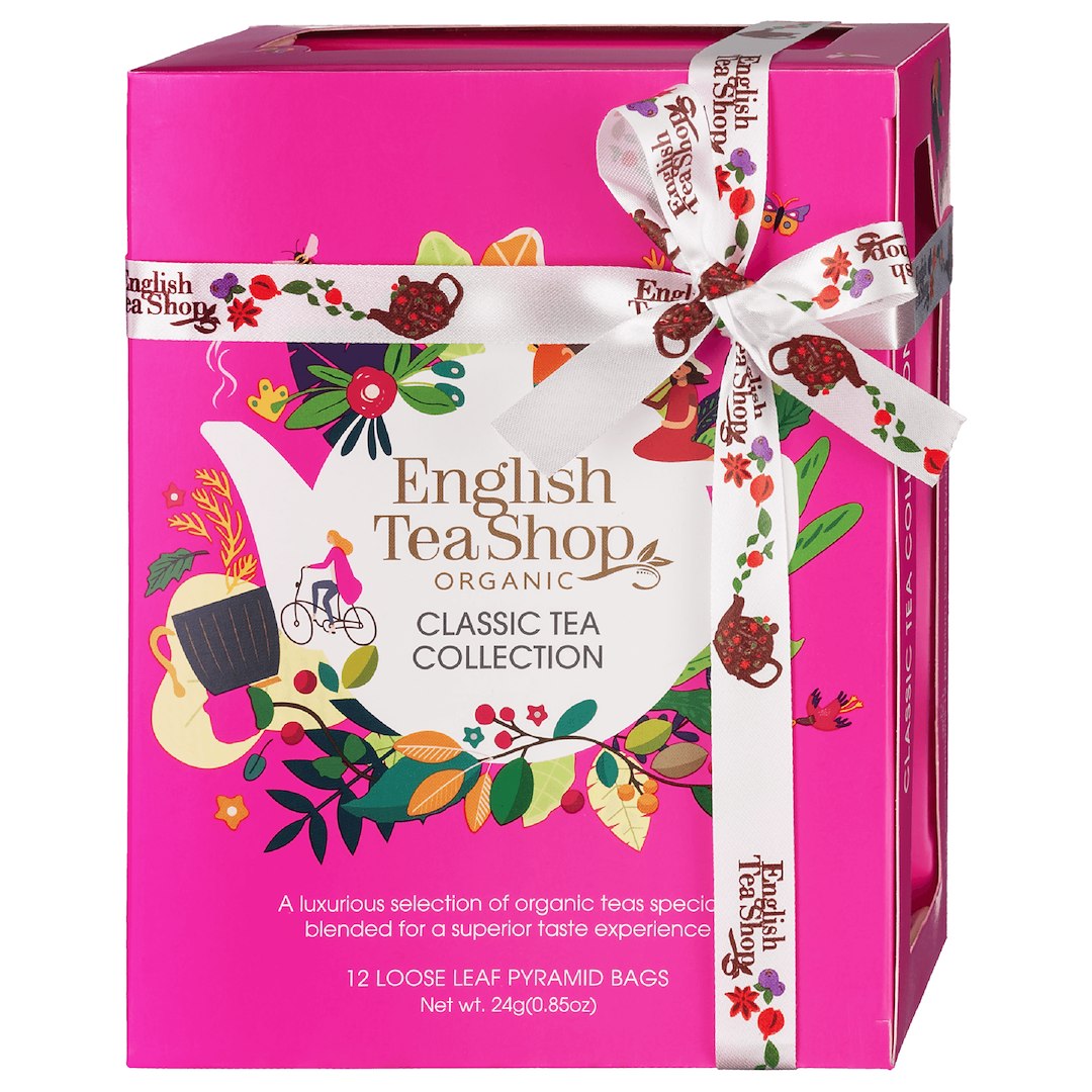 KOLEKCJA HERBAT I HERBATEK KLASYCZNYCH BIO PIRAMIDKI (CLASSIC RÓŻOWE – 12 SMAKÓW) (12 x 2 g) 24 g - ENGLISH TEA SHOP ORGANIC