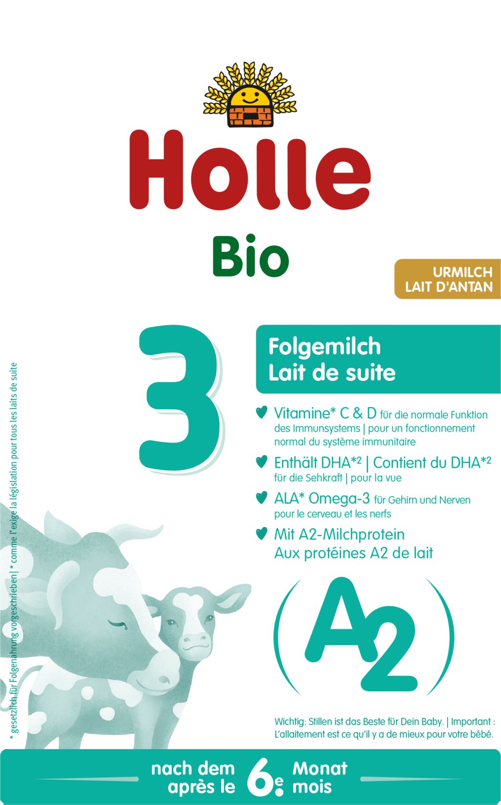 MLEKO A2 KROWIE 3 NASTĘPNE DLA NIEMOWLĄT PO 6 MIESIĄCU BIO 400 g - HOLLE