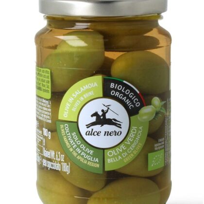 OLIWKI ZIELONE BELLA DI CERIGNOLA Z PESTKĄ W ZALEWIE BIO 350 g (180 g) - ALCE NERO