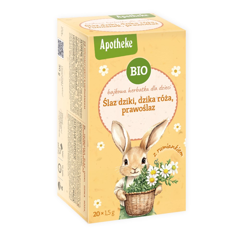 HERBATKA BAJKOWA DLA DZIECI - ŚLAZ DZIKI, DZIKA RÓŻA, PRAWOŚLAZ I RUMIANEK BIO (20 x 1,5 g) 30 g - APOTHEKE