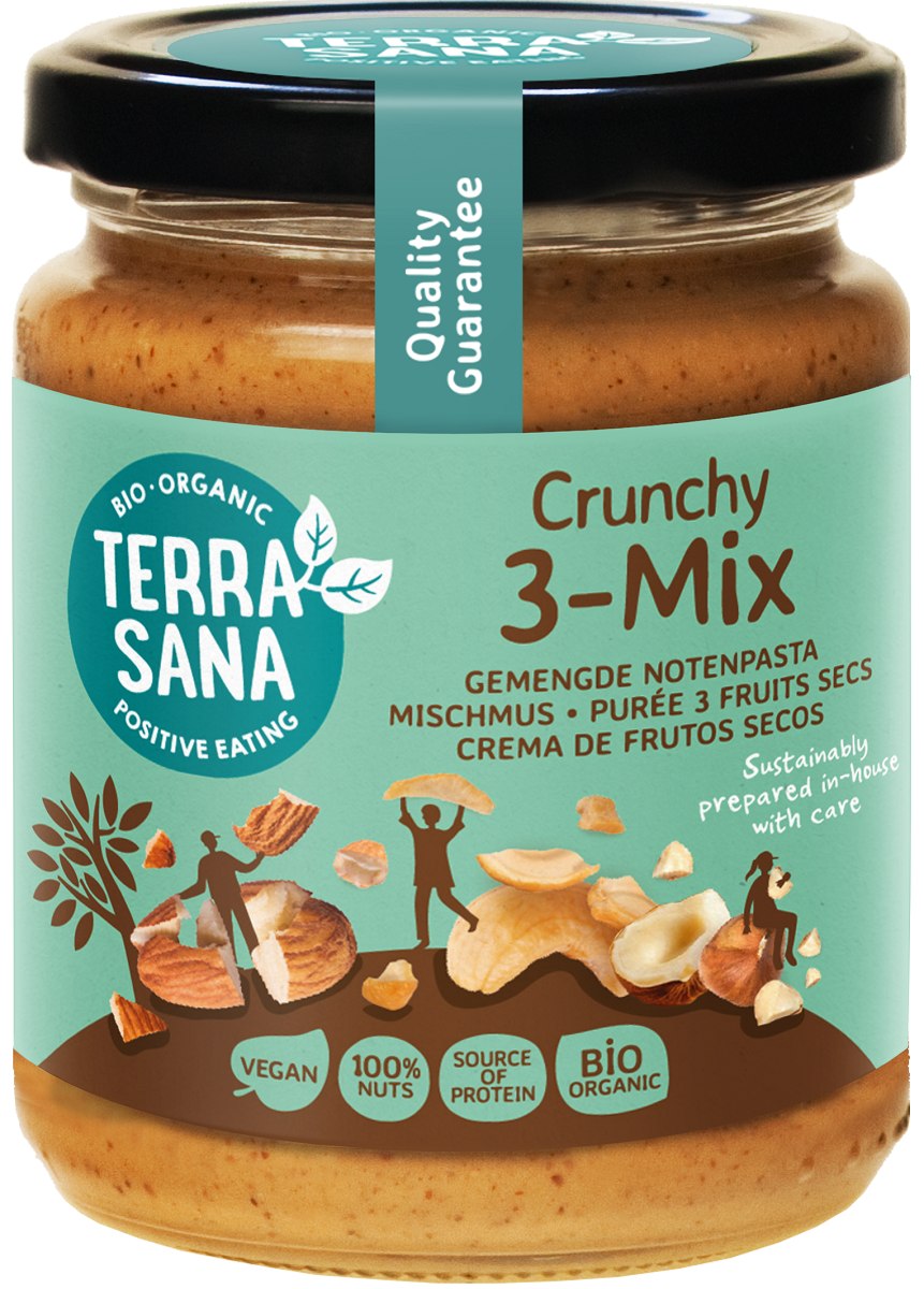 KREM ORZECHOWY CRUNCHY MIX (3 ORZECHY) BIO 250 g - TERRASANA
